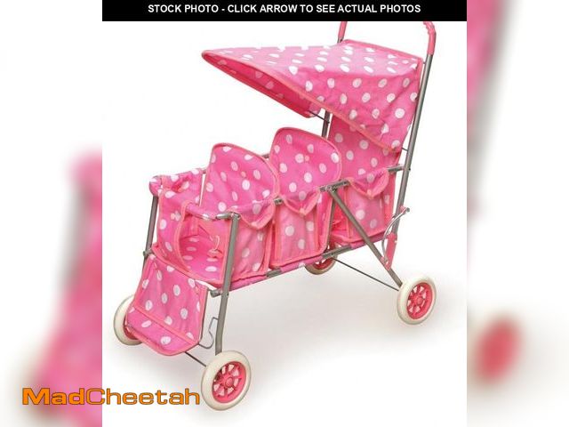 Lot 74-12509934 - Badger Basket Triple Doll Stroller for Dolls - Lightweight and Foldable Toy Pram with Canopy - Fun P...