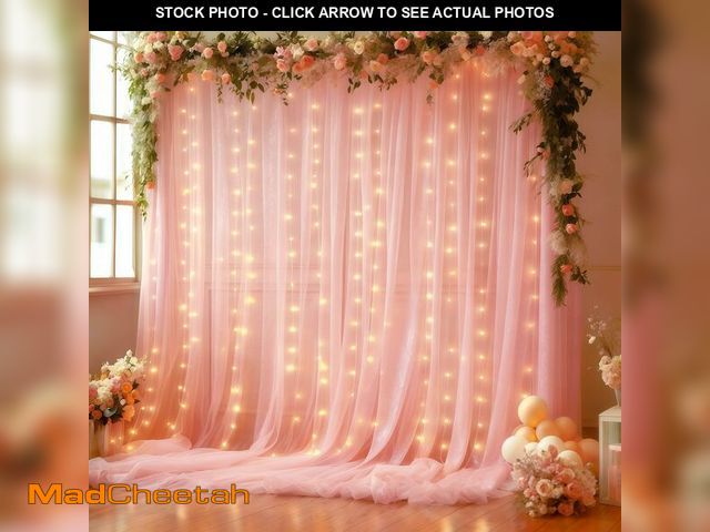 Lot 74-14143192 - 10x10FT Pink Wrinkle Free Backdrop Curtains with Lights String for Parties - Photo Curtain Backdrop ...