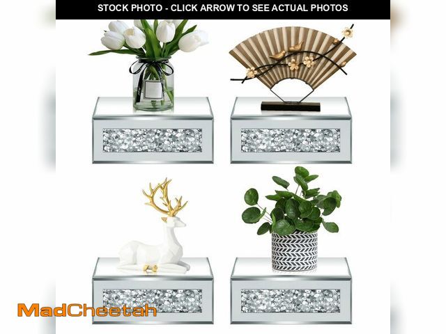 Lot 74-13549514 - Tuanse 4 Diamond Floating Shelves Mirrored Glass 6 x 5.2 x 2.4 Inch for Bathroom Bedroom Home Decor ...