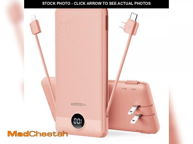 Lot 74-11558440 - VEGER Portable Charger for iPhone Built in Cables and Wall Plug, 10000mah Slim Fast Charging USB C P...