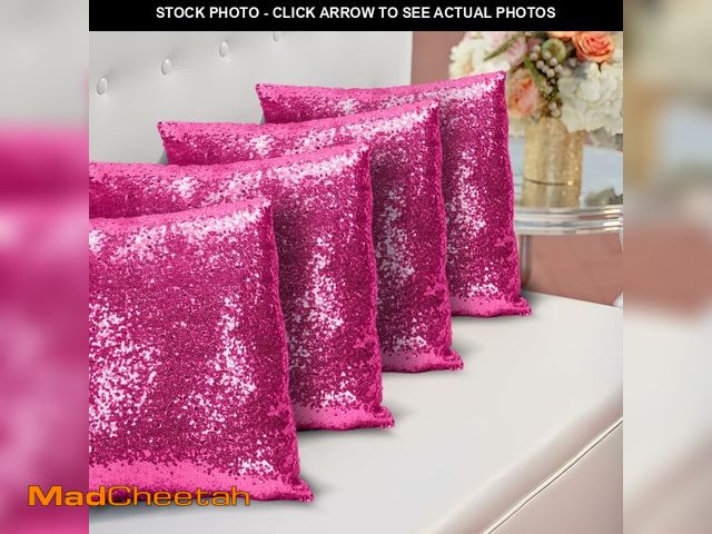 Lot 74-13719655 - ShinyBeauty Hot Pink Pillow Covers 20x20 Inch 4 Pack - Glitter Sequin Cushion Covers for Sofa Bed, S...