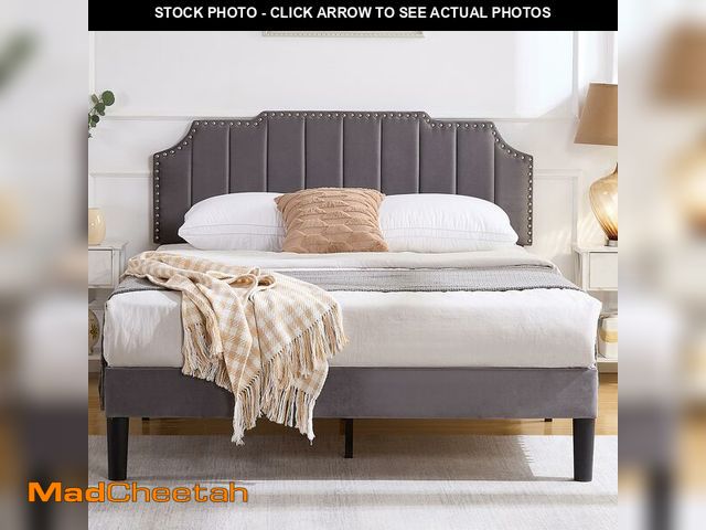 Lot 74-12898784 - VECELO Queen Bed Frame Upholstered Platform with Tufted Adjustable Headboard/Mattress Foundation/Woo...