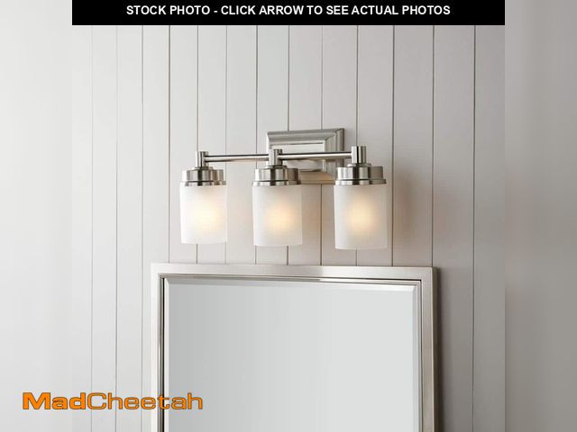 Lot 74-12692361 - *MISSING HARDWARE* Hampton Bay Cade 20.25 in. 3-Light Brushed Nickel Bathroom Vanity Light Fixture w...