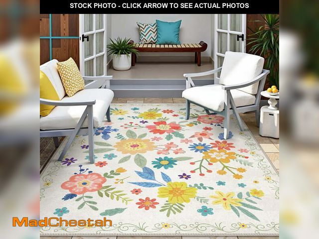 Lot 74-12669302 - DEORAB 8'x 10' Outdoor Rug Chenille 3-Layers Patio Washable Mat Imitation Silicone Material Camping ...