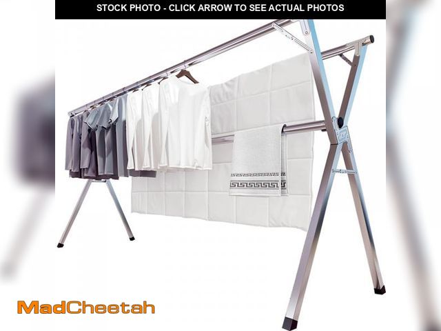 Lot 74-12158915 - (MISSING 20 HOOKS) JAUREE 63 Inches Clothes Drying Rack, Stainless Steel Garment Rack Adjustable and...