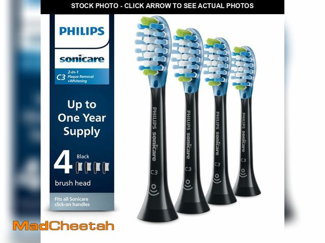 Lot 74-12976512 - Philips Sonicare C3 Two-in-One - Genuine Replacement Electric Toothbrush Heads, Black, 4 Pack One Ye...