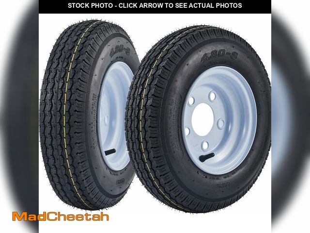 Lot 74-12677613 - 2-Pack 4.80-8 Trailer Tires On Rims - Load Range C 6-PLY - 8" White Spoke Wheels - 5 Lug 4.5" Bolt P...