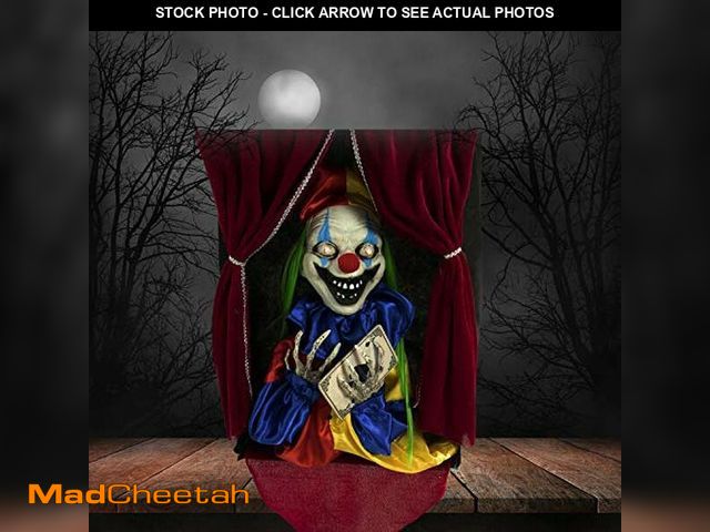 Lot 74-12544104 - Haunted Hill Farm Scary Talking Clown Hanging Prop with Motion and Touch Activated Lights and Sound,...