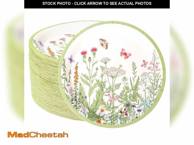 Lot 74-13622581 - BHHQHH 100pcs Floral Paper Plates 9 inch Wildflower Party Plates Disposable Spring Summer Dinner Pap...