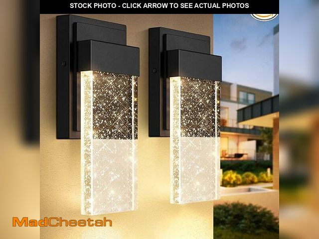 Lot 74-10822618 - BesLowe Outdoor Wall Light Fixtures with Crystal Bubble Glass, Waterproof Exterior Sconces LED Wall ...