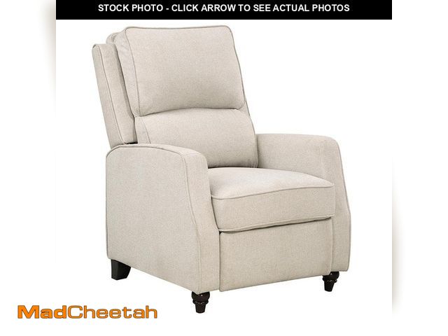 Lot 74-12558025 - (SMALL RIP ON CORNER) Lazzara Adahlia Beige Textured Fabric Manual Push Back Recliner - USED