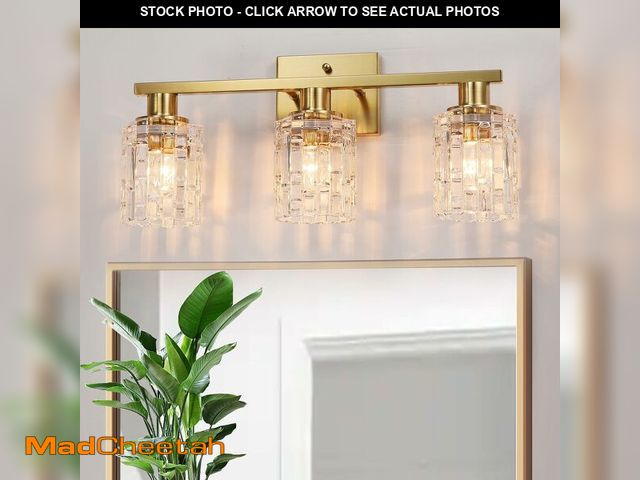 Lot 74-14148637 - huong son 3 Light Brushed Gold Bathroom Vanity Light Over Mirror, Modern Vanity Lighting with Crysta...