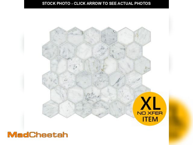Lot 74-12935643 - 8-Cases Carrara White 2 in. Hexagon 12 in. x 12 in. x 0.31 in. Honed Marble Mesh-Mounted Mosaic Tile...