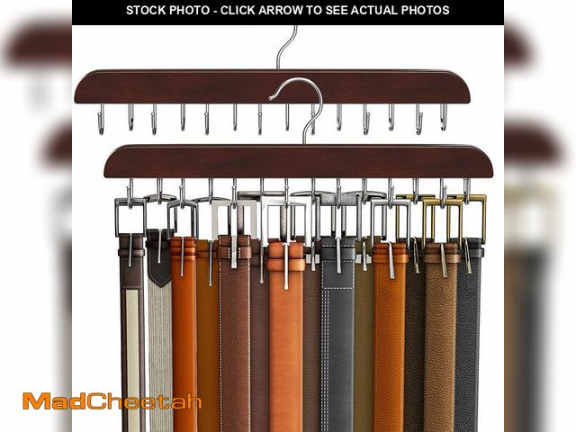 Lot 74-14045573 - Belt Hanger for Closet, Sturdy Wood Belt Rack Closet Accessories with 14 Hooks Belt Organizer for Cl...