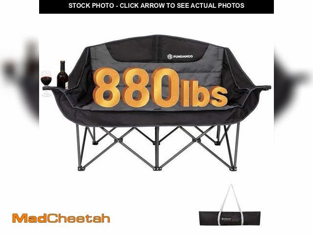 Lot 74-14310431 - FUNDANGO Double Camping Chair for Adults, 2 Person Folding Loveseat Chair for Outdoor, Oversized Hea...