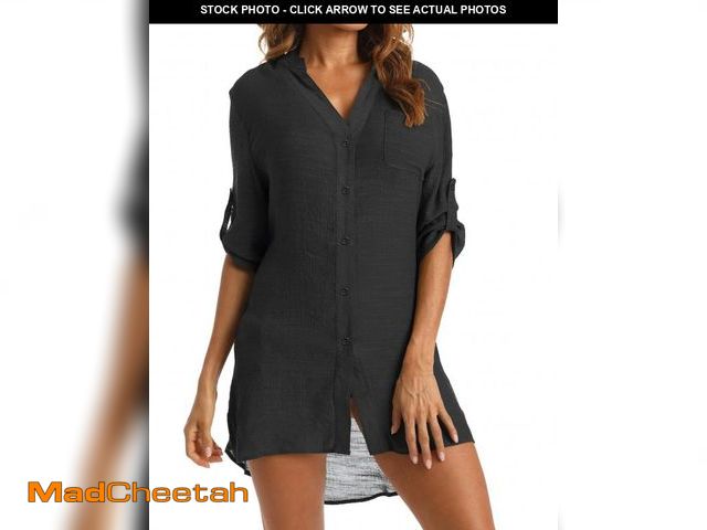 Lot 74-12389352 - JACWERA Bathing Suit Cover Ups for Women, V-Neck Beach Button Down Bikini Coverup Knee-above Shirt T...