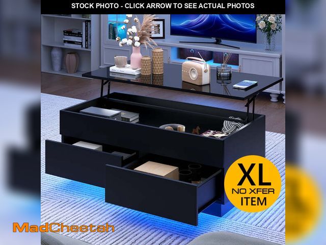 Lot 74-12679204 - Hommpa LED Lift Top Coffee Table with Storage Modern Coffee Tables for Living Room Rectangle High Gl...