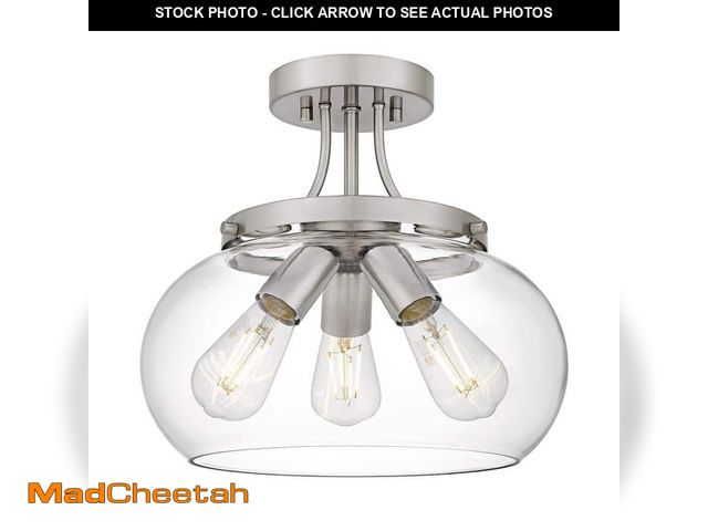 Lot 74-14113380 - DSI LIGHTING Huxby 13 in. 3-Light Brushed Nickel Contemporary Semi-Flush Mount with Clear Glass Shad...