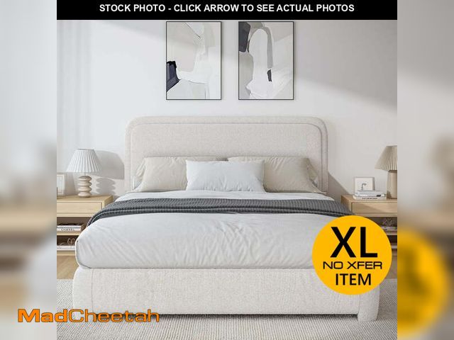 Lot 74-13781154 - (MISSING HARDWARE)) 4 Ever Queen Bed Frame with Upholstered Footboard, High Headboard, Soft Curved D...