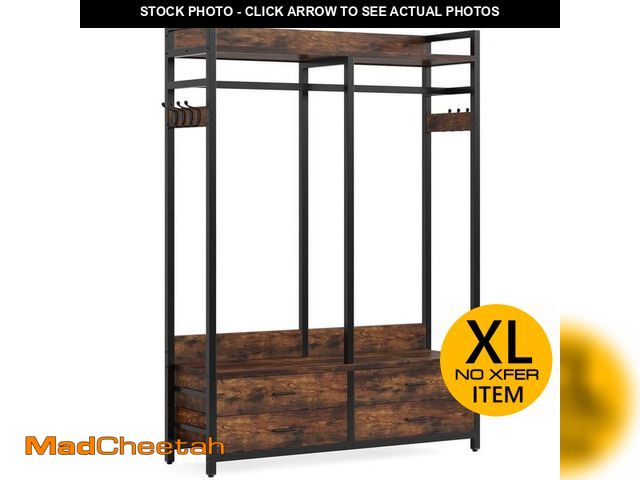 Lot 74-12821210 - TRIBESIGNS WAY TO ORIGIN Carmalita Brown Closet Organizer Hanging Rod Garment Shelves 4 Drawers 8 Ho...