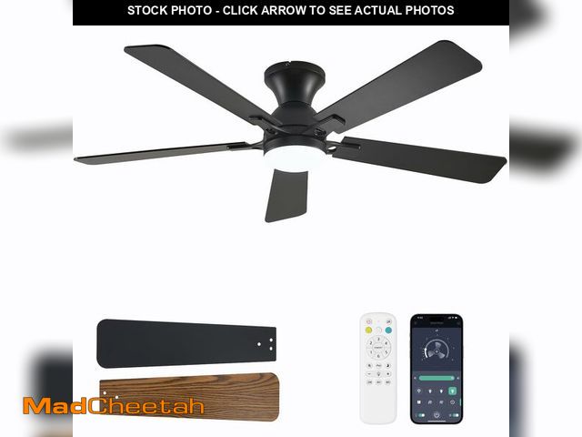 Lot 74-13949145 - Dolavast Ceiling Fans with Lights, 52 Inch Low Profile Ceiling Fan with Light and Remote Control, Fl...