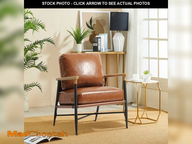 Lot 74-13047189 - *SCRATCHED* Anis 27'' W Vegan Leather/ Chenille X Base Metal Frame Accent Chair *SCRATCHED*  - USED