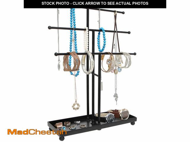 Lot 74-14211667 - MyGift Modern Jewelry Organizer, 3 Tier Black Metal Tabletop Bracelet and Necklace Jewelry Storage D...