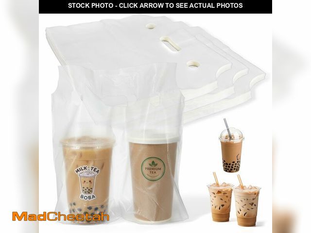 Lot 74-14330184 - 300 Pcs Handle Drinking Poly Bags, 2 Cups Double Drink Carrier Bags Clear - UNUSED