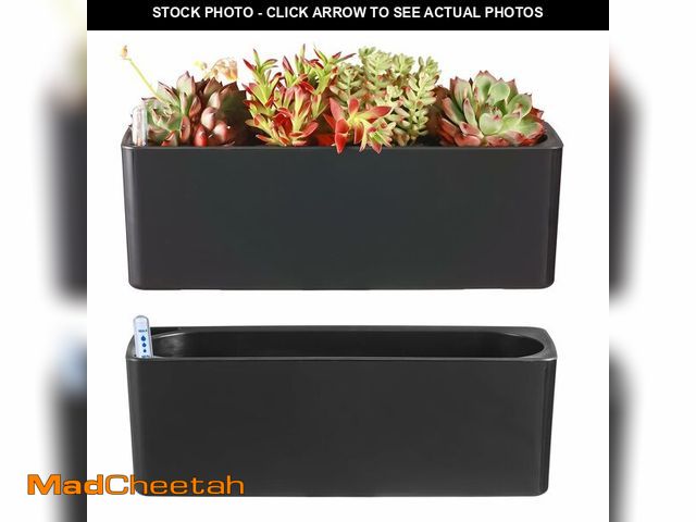 Lot 74-14376884 - 2 Pack Rectangular Self Watering Planter 15.6 x 5.4 in Window Sill Planters Indoor Rectangle Planter...