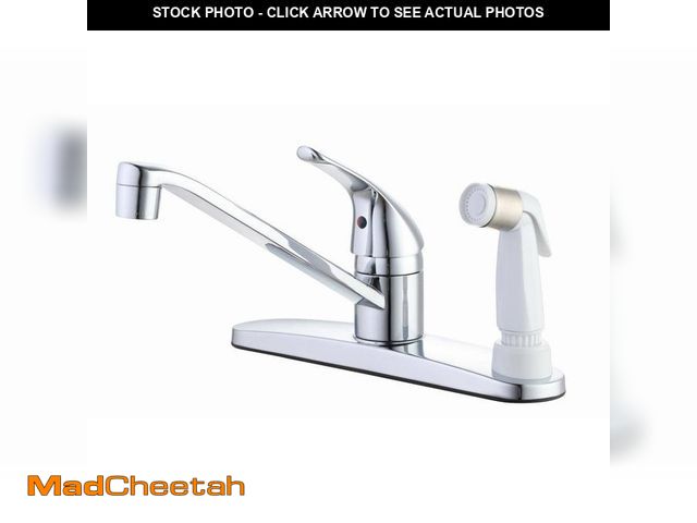 Lot 74-14356942 - Glacier Bay Single-Handle Standard Kitchen Faucet in Polished Chrome with White Deck Sprayer - UNUSE...