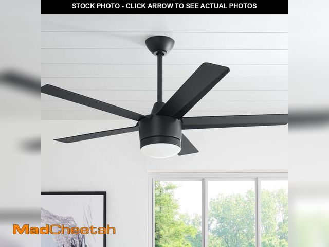 Lot 74-13269401 - Home Decorators Collection Merwry 52 in. Integrated LED Indoor Matte Black Ceiling Fan with Light Ki...