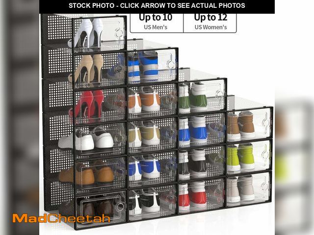 Lot 74-14354303 - (SOME DAMAGE) JakMean 18 Pack XX-Large Shoe Storage Boxes Fit Size 12, Stackable Shoe Storage Organi...