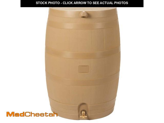 Lot 74-14291993 - RTS Home Accents 50 Gal. Rain Barrel Oak Color with Brass Spigot - UNUSED