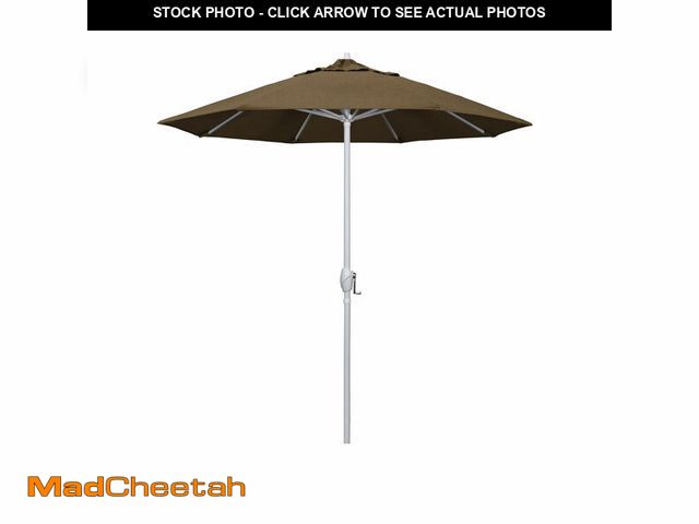 Lot 74-12897174 - California Umbrella 7.5' Rd Aluminum Patio Umbrella, Crank Lift, Auto Tilt, White Finish, Sunbrella ...