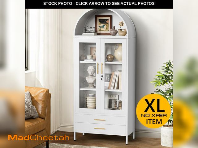 Lot 74-12571612 - Holiwei Metal Storage Cabinet, 73" Arched Kitchen Pantry Organizer with 2 Drawers &amp; 2 Adjustable...