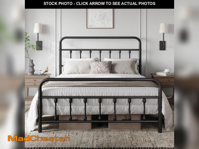 Lot 74-12098644 - Yaheetech Classic Metal Platform Bed Frame Mattress Foundation with Victorian Style Iron-Art Headboa...