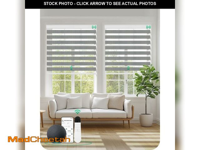 Lot 74-13696232 - Allesin Motorized Zebra Blinds with Remote | Electric Dual Layer Light Contorl Shades, Cordless Smar...