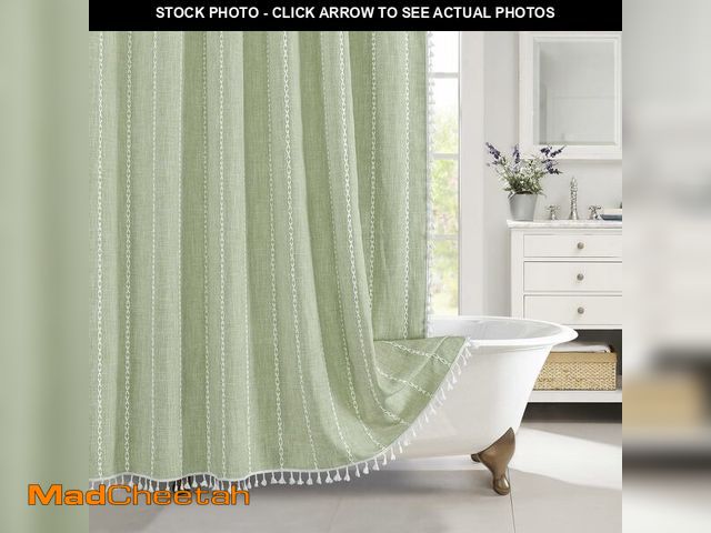 Lot 74-12605477 - MitoVilla Sage Green Boho Shower Curtain for Vintage Rustic Bathroom Decor, Modern Farmhouse Polyest...