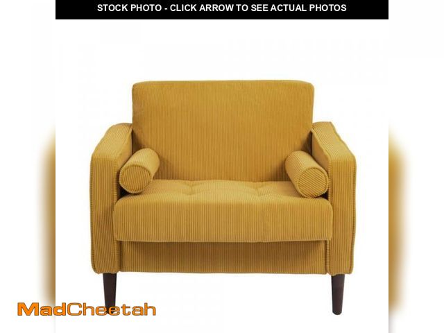 Lot 74-12145812 - Mid-Century Modern Yellow Corduroy Fabric Upholstery Arm Chair with 2 Bolster Pillows (Set of 1) - U...