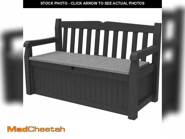 Lot 74-12633139 - Keter Solana 70 Gallon Storage Bench Deck Box for Patio Storage, Front Porch Decor and Outdoor Seati...