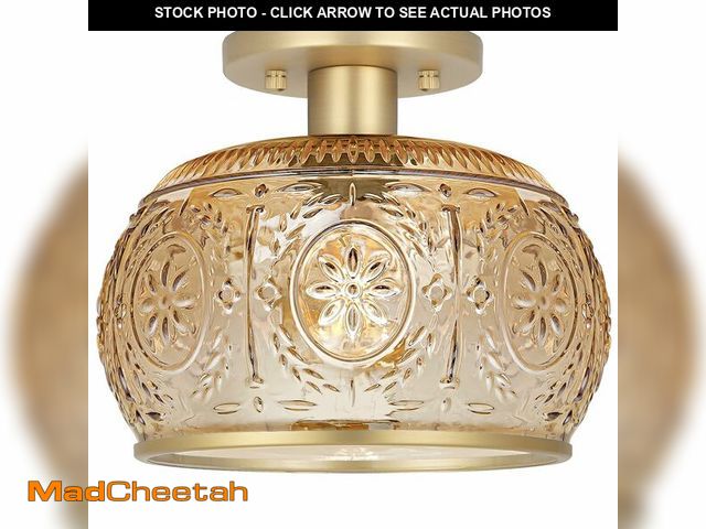 Lot 74-12606117 - OIYIO Brushed Brass Semi Flush Mount Ceiling Light with Amber Globe Glass Shade, Modern Hallway Ligh...