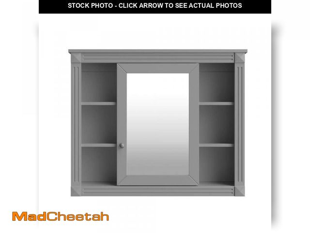 Lot 74-12147821 - (MISSING GLASS DOOR) HOMEIBRO 35 in. W x 28.7 in. H Grey Rectangular Wood Medicine Cabinet with Mirr...