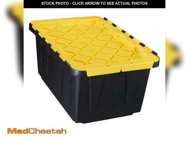 Lot 74-11994898 - HDX 17 Gal. Flip Top Storage Tote in Black and Yellow - UNUSED