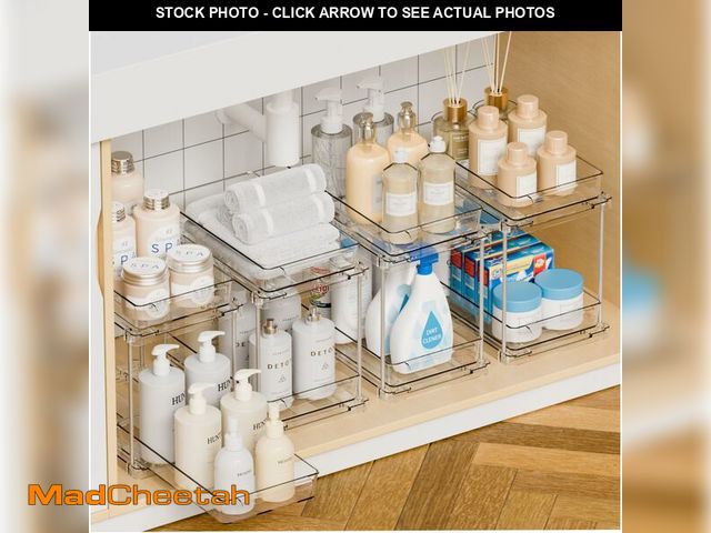 Lot 74-13632200 - Yieach 4 Pack Under Sink Organizers and Storage,Clear Acrylic Bathroom Organizer and Cabinet Organiz...