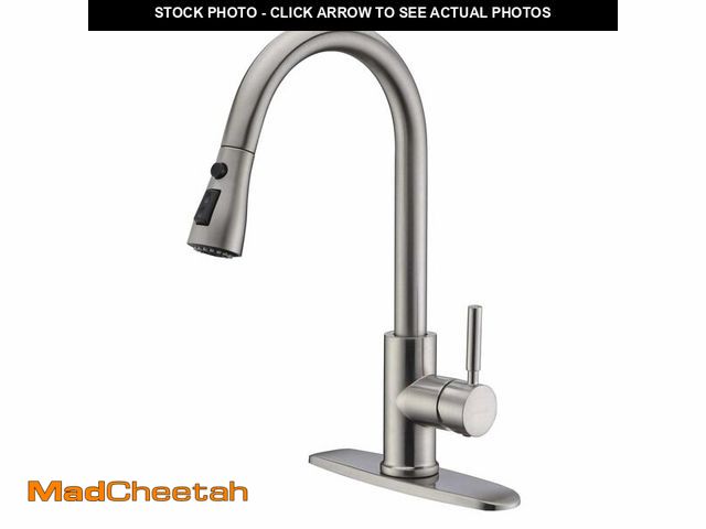 Lot 74-14215131 - WEWE Single Handle High Arc Brushed Nickel Pull Out Kitchen Faucet,Single Level Stainless Steel Kitc...