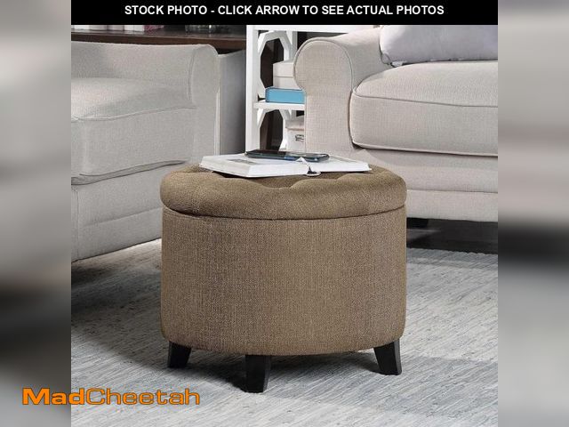 Lot 74-12424634 - Convenience Concepts Designs4Comfort Sandstone Fabric Round Storage Ottoman - UNUSED