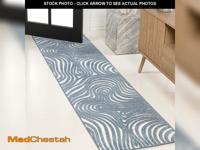 Lot 74-14349509 - JONATHAN Y Maribo High-Low Abstract Striped Dark Blue/Cream 2x8 Indoor/Outdoor Runner Rug for Patio,...