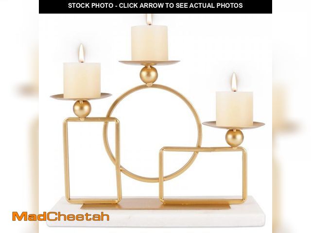 Lot 74-11550547 - Gold Candle Holders for Pillar Candles with Marble Base 3 Arms Metal Candelabra Candle Holders Gold ...
