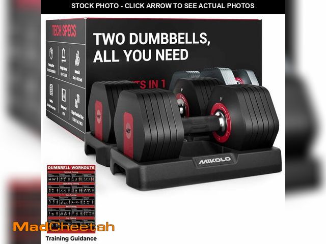 Lot 74-14350223 - Mikolo 53LB(26.5LB*2) Adjustable Dumbbells Set of 2, 1-Sec Adjustable Weights Dumbbells Set, 5LB - 2...