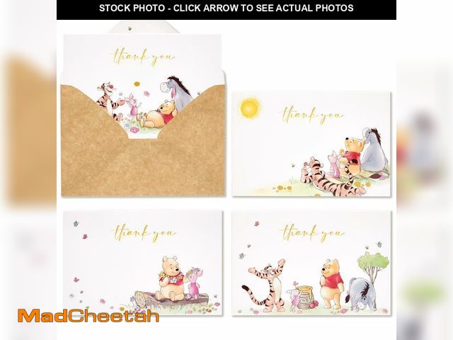 Lot 74-12699703 - Crisky Gold Foil Winnie the Pooh Thank You Cards with Envelopes and Stickers, 50 Pack Animal Thank Y...